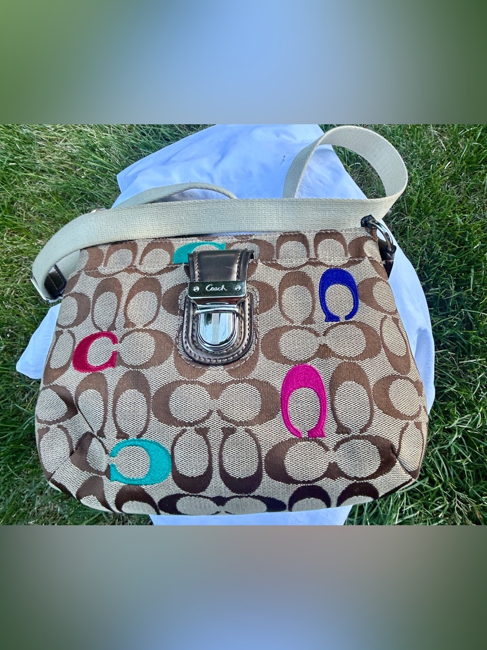 COACH Poppy Embroidered Signature C Crossbody Bag.  EUC